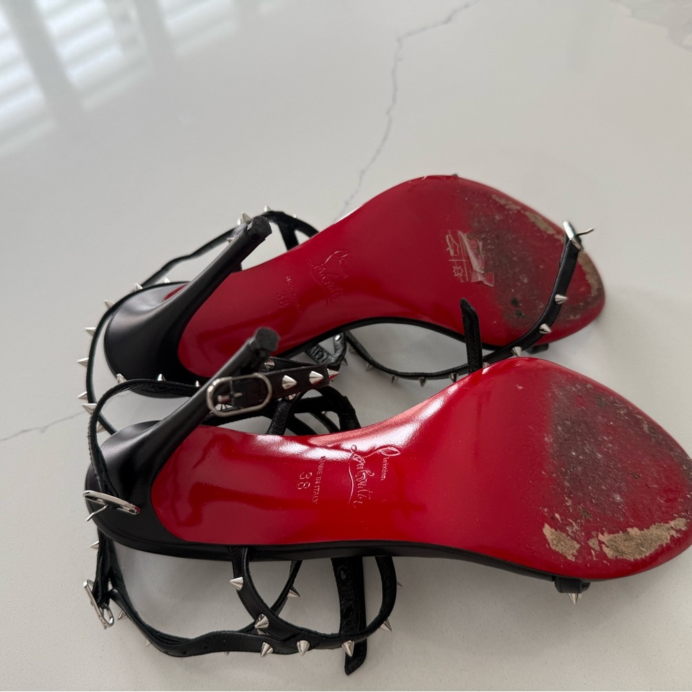Christian Louboutin Black Strappy Studded Heels - Picture 4 of 6
